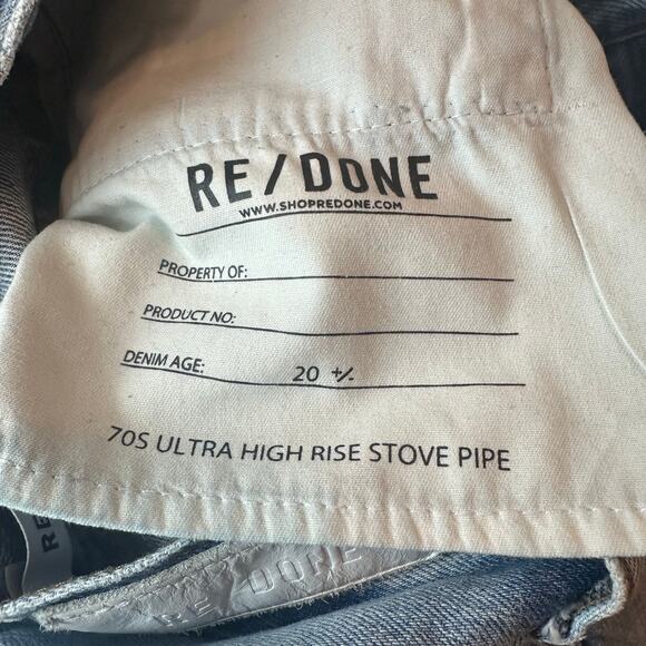 REDONE 70s Ultra High Rise Stove Pipe in Worn Blue Wash Button Fly sz 23 EUC - Picture 9 of 11